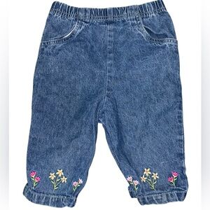 Vintage 1990s Floral Embroidered Pull On Jeans 3T